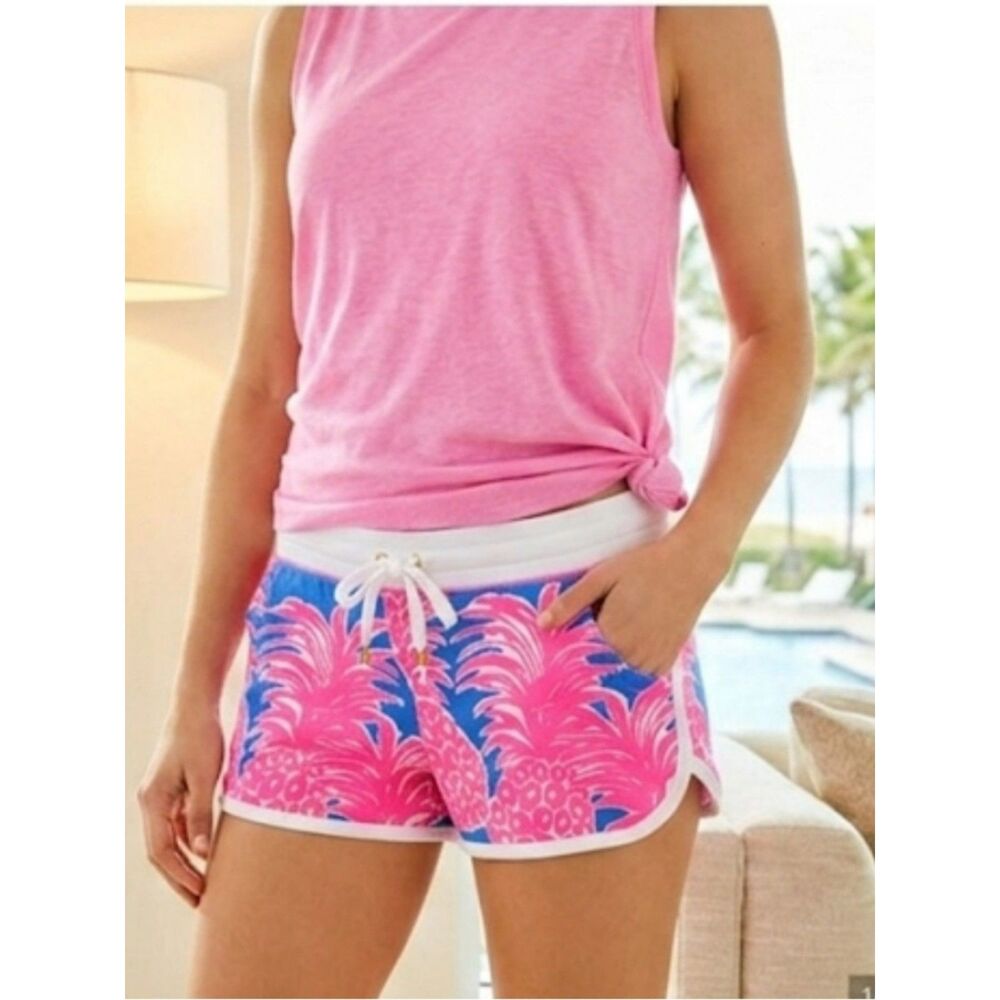 Lilly Pulitzer Chrissy Beach Shorts Small Blue Haven Little Flamenco Pineapple